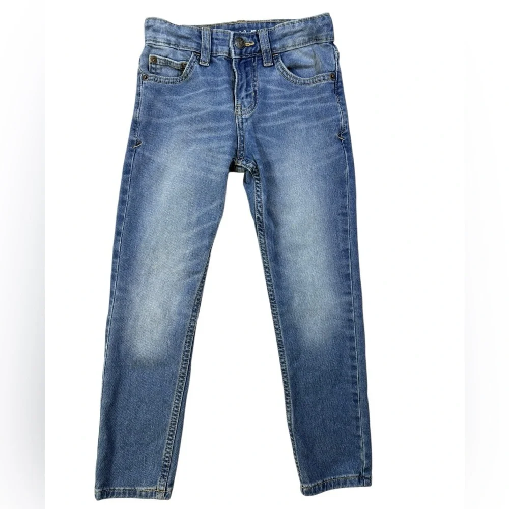 Cat & Jack Boys Blue Denim Adjustable Tabs Skinny Fit Stretch Jeans Size 6